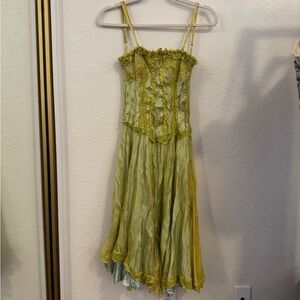 Green Lace Bodice Spaghetti Strap Dress